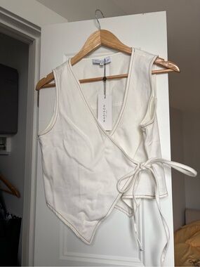 Madison the Label Cream Jean Wrap-Front Sleeveless Vest